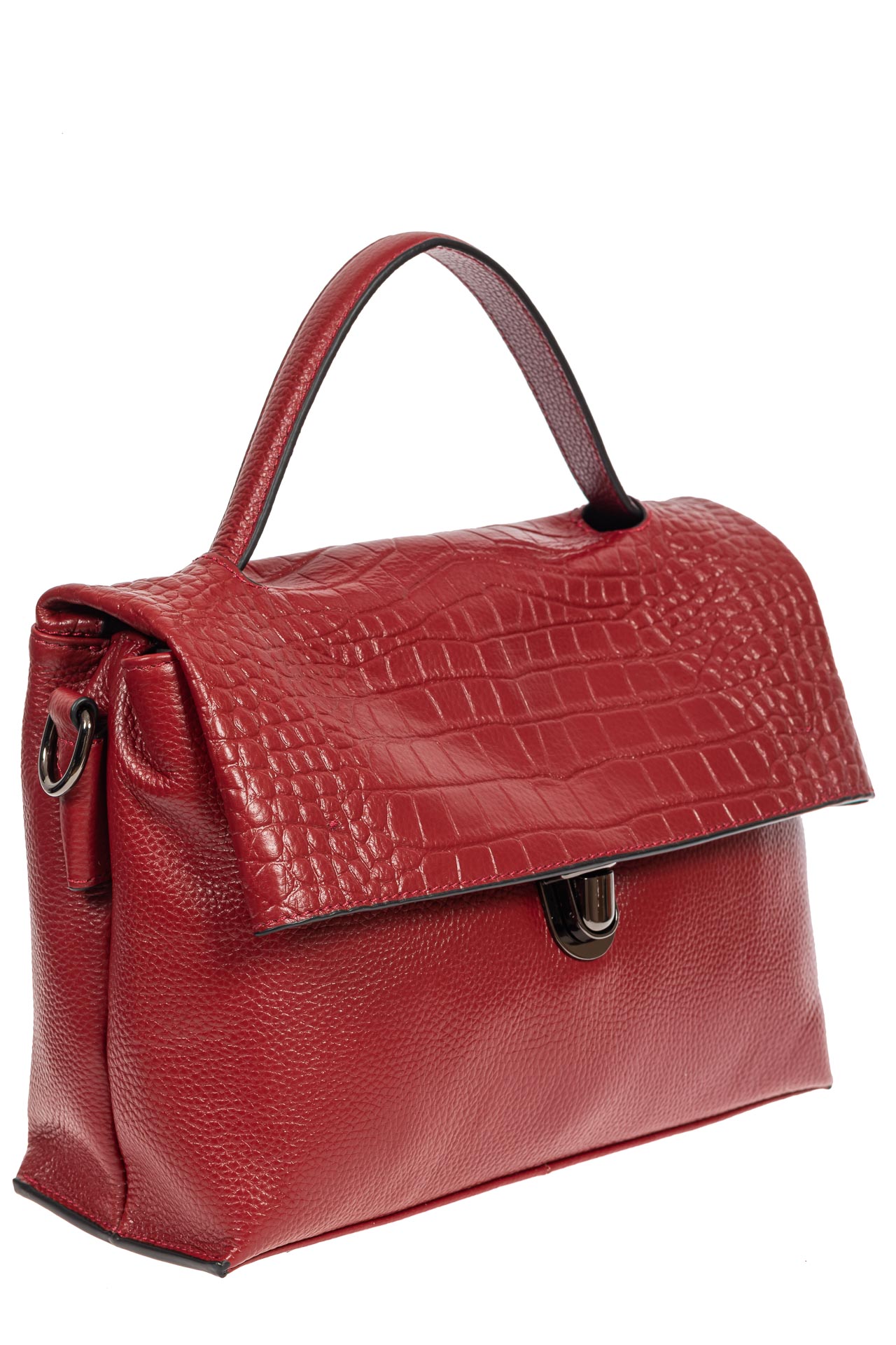 На фото 1 - Кожаная женская сумка с фактурой крокодила, цвет бордовый