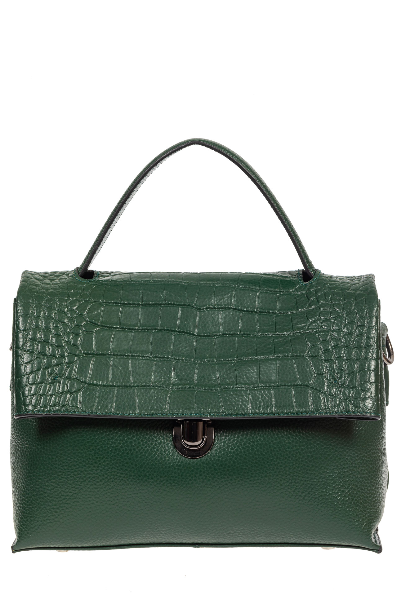 На фото 2 - Кожаная женская сумка с фактурой крокодила, цвет зелёный