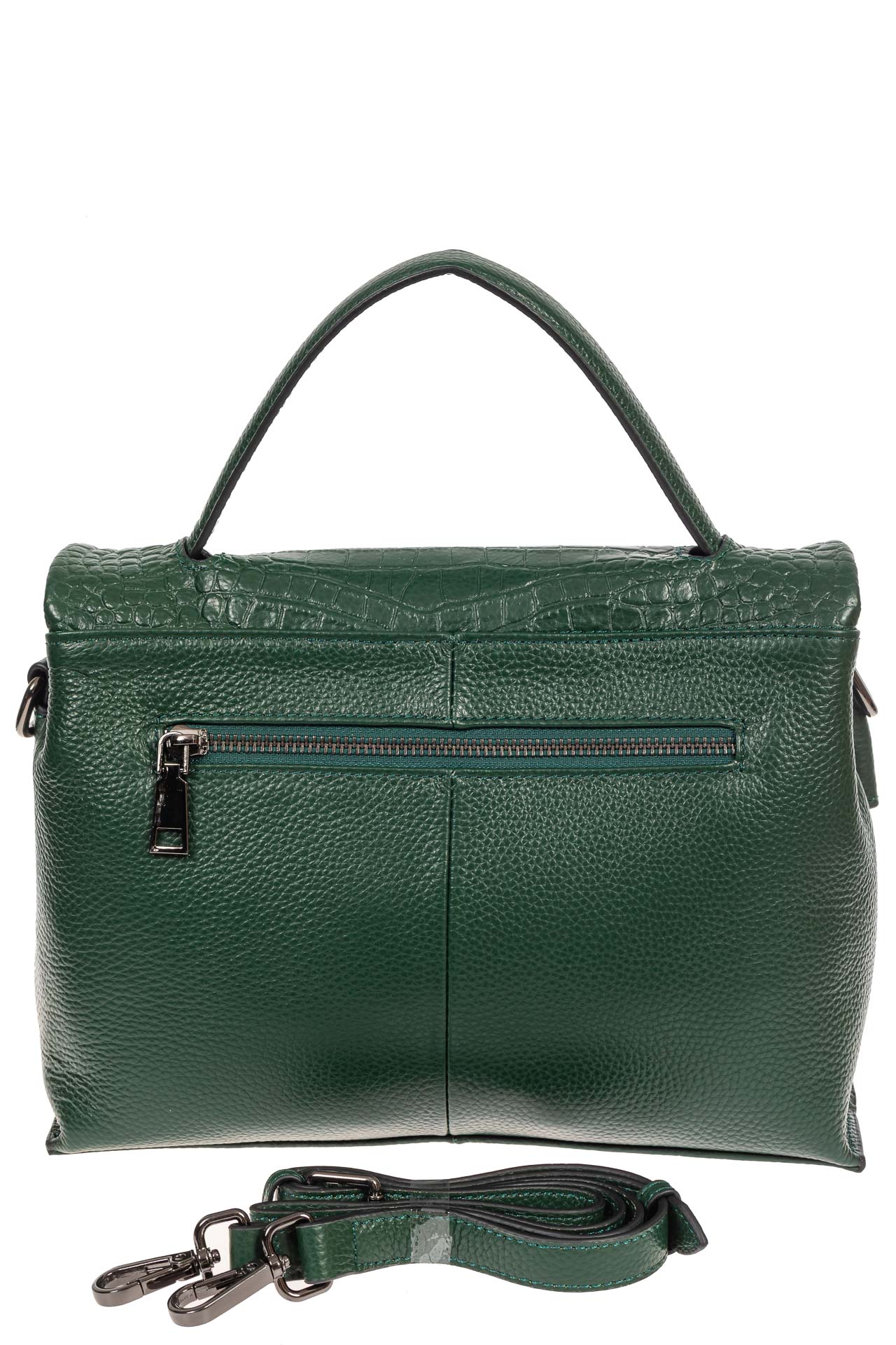 На фото 3 - Кожаная женская сумка с фактурой крокодила, цвет зелёный