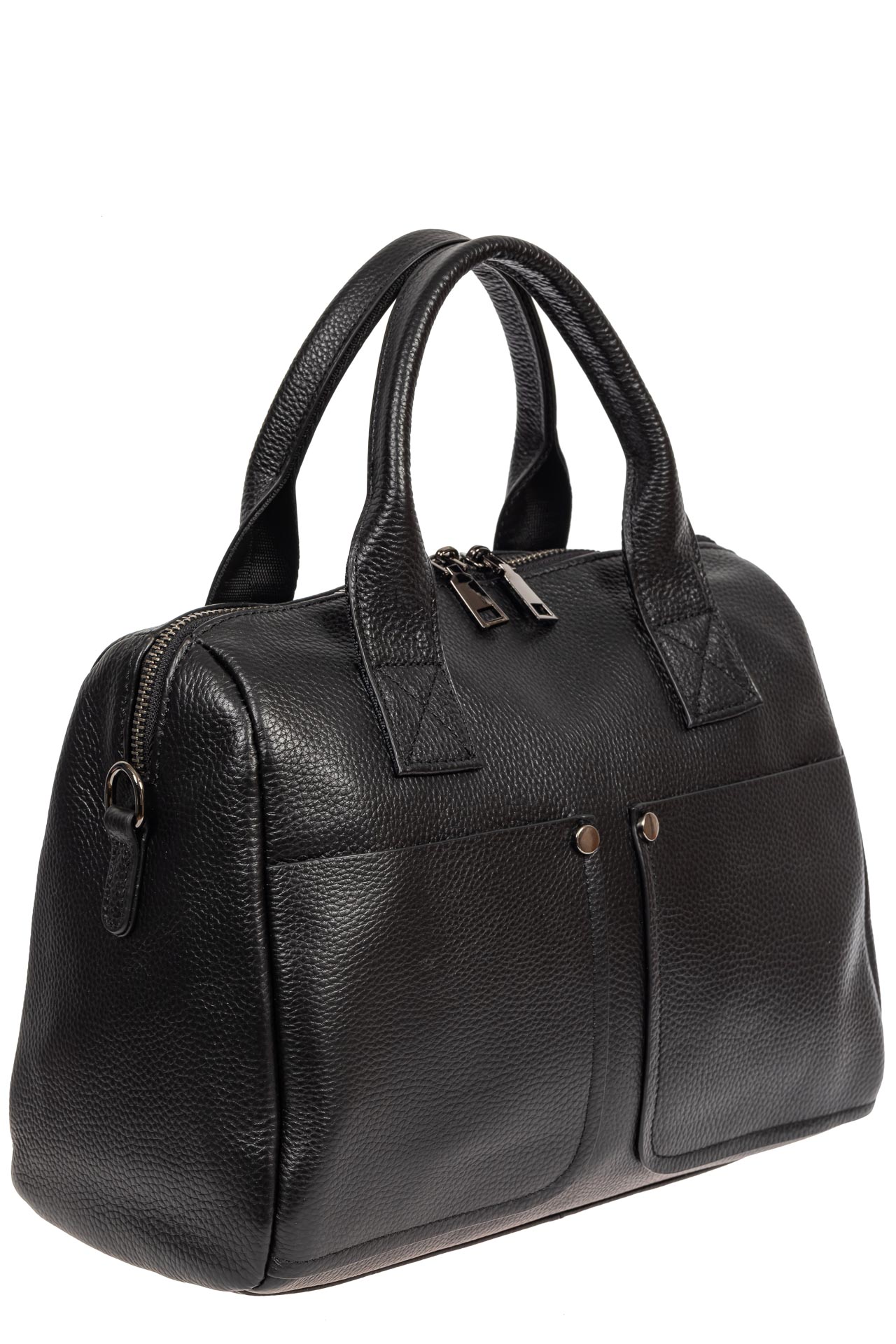 На фото 1 - Строгая женская сумка из мягкой натуральной кожи, цвет чёрный