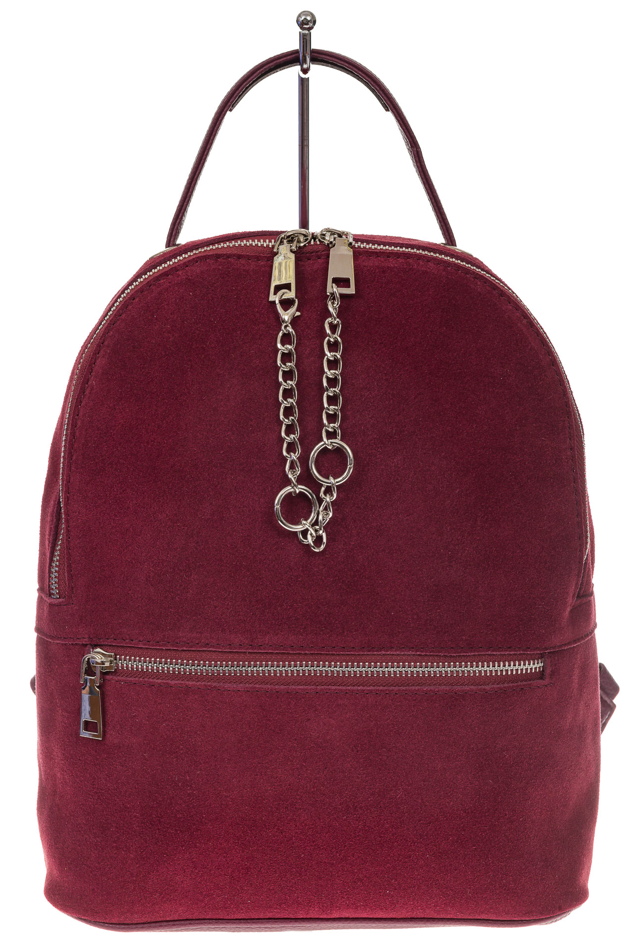 На фото 2 - Женский рюкзак из натуральной замши, цвет бордовый