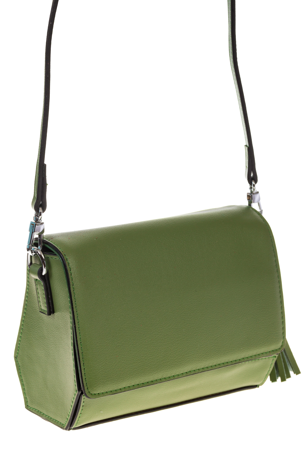 на фото Маленькая сумочка из натуральной кожи зеленого цвета 8002MKна