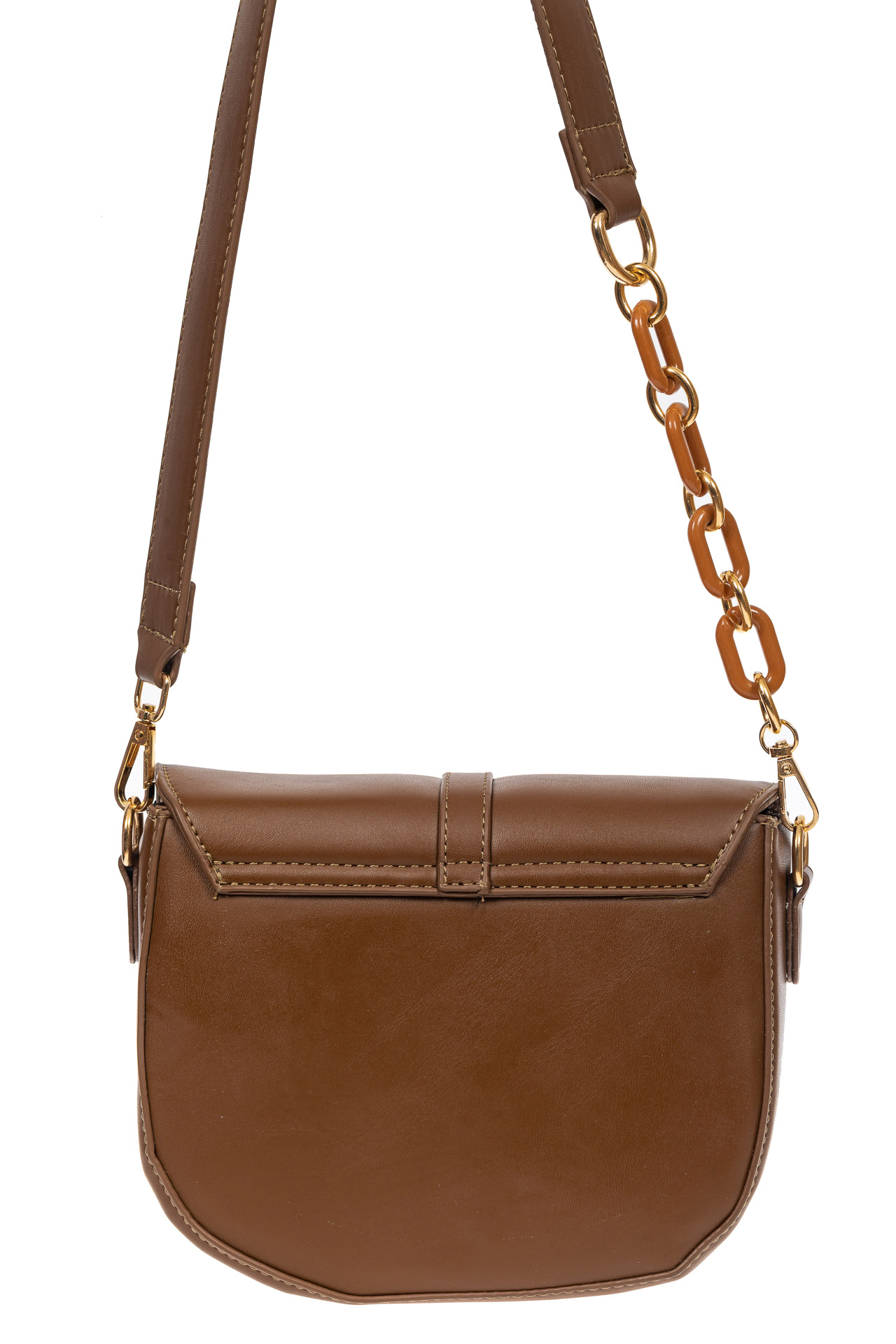На фото 3 - Женская сумка-седло из искусственной кожи с текстурой крокодиловой кожи, цвет коричневый