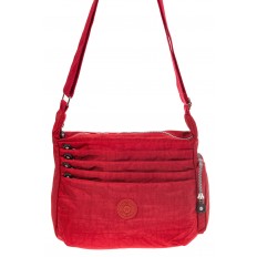 На фото 2 - Красная тканевая сумка с множеством карманов