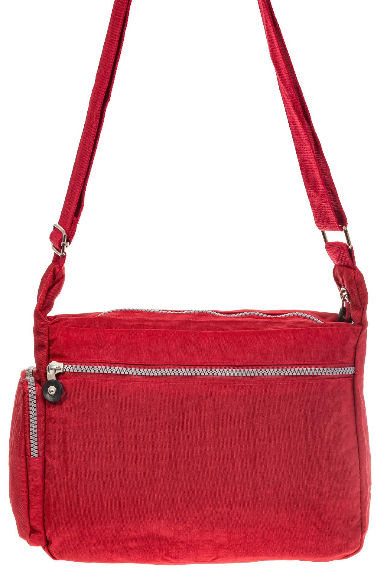 На фото 3 - Красная тканевая сумка с множеством карманов