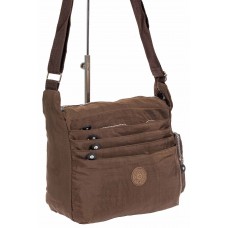 На фото 1 - Женская тканевая сумка с множеством карманов, цвет коричневый
