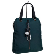 На фото 1 - Женская сумка - рюкзак из текстиля, цвет  зеленый