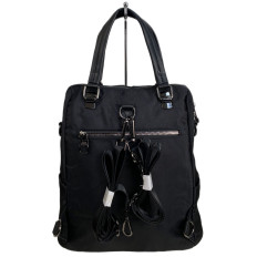 На фото 2 - Женская сумка - рюкзак из текстиля, цвет черный