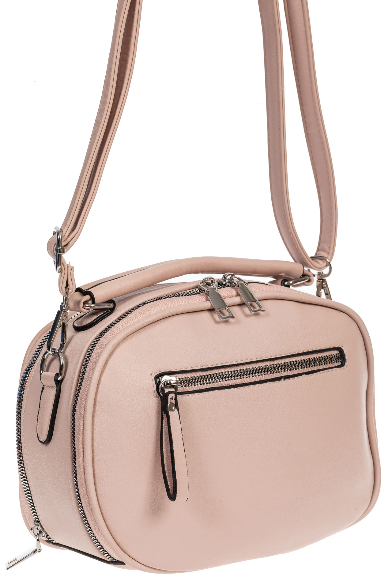 На фото 1 - Овальная женская сумочка из экокожи, цвет нежно-розовый