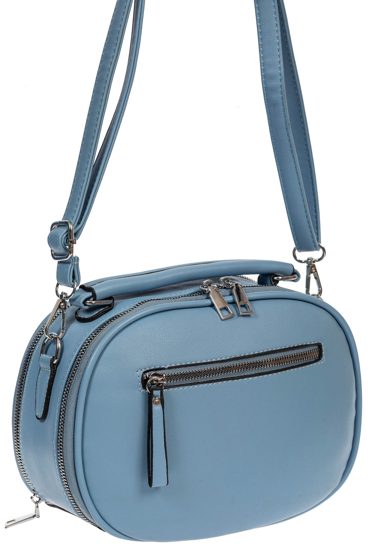 На фото 1 - Овальная женская сумочка из экокожи, цвет голубой