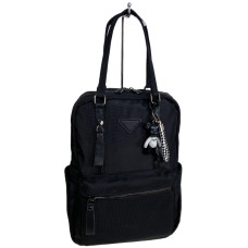 На фото 1 - Женская сумка - рюкзак из текстиля, цвет черный