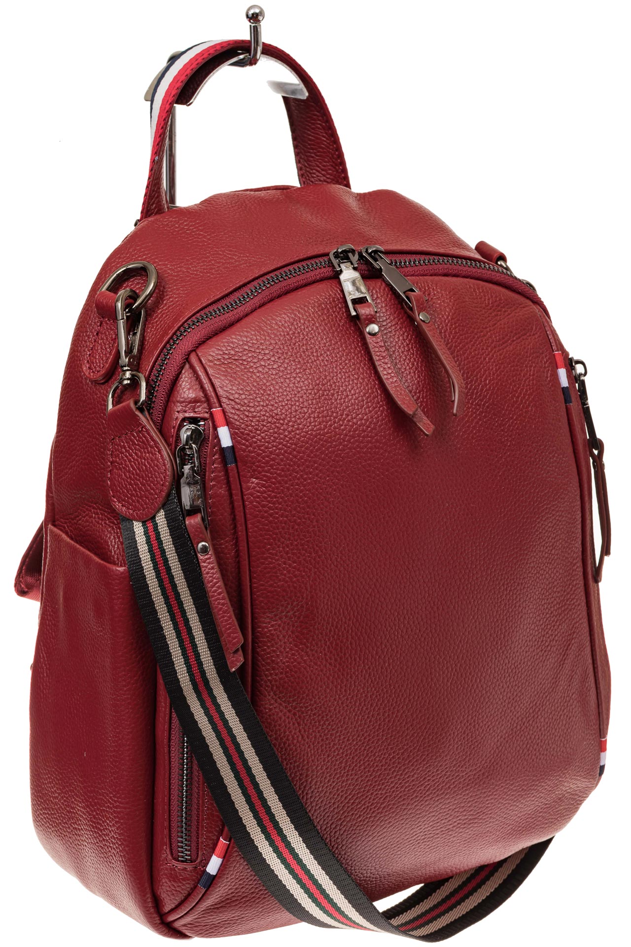 На фото 1 - Женский рюкзак из натуральной кожи, цвет красный