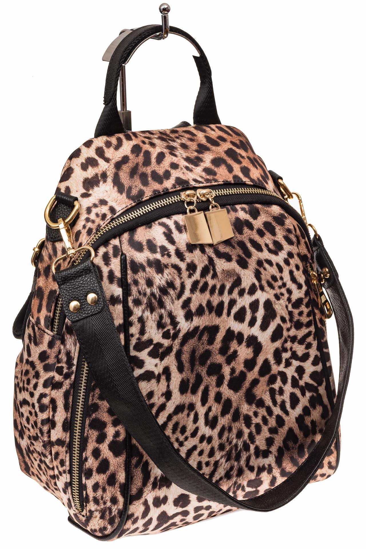 На фото 1 - Женский рюкзак из искусственной кожи, леопардовый принт