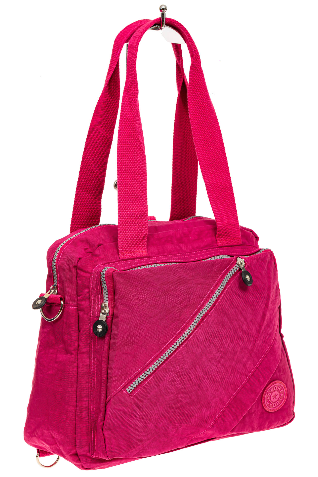 На фото 1 - Женская тканевая сумка-рюкзак, малиновая