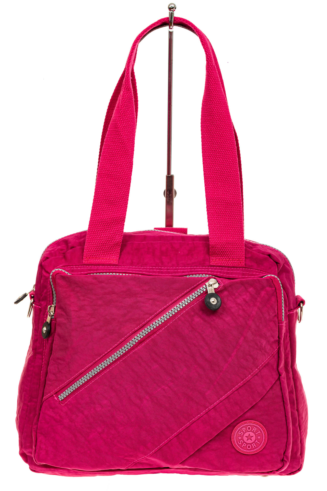 На фото 2 - Женская тканевая сумка-рюкзак, малиновая