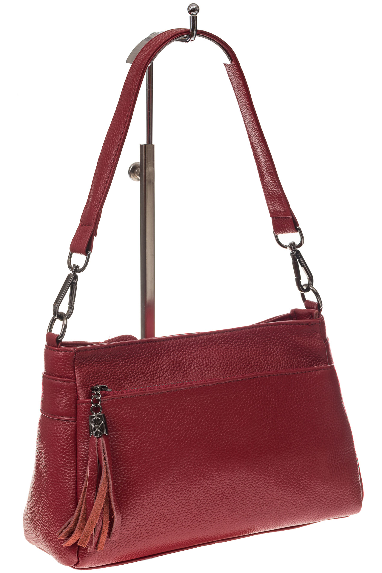 На фото 1 - Небольшая женская сумка из натуральной кожи, цвет бордо