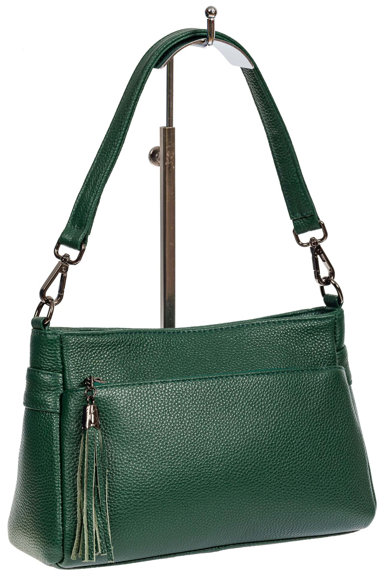 На фото 1 - Небольшая женская сумка из натуральной кожи, цвет зелёный