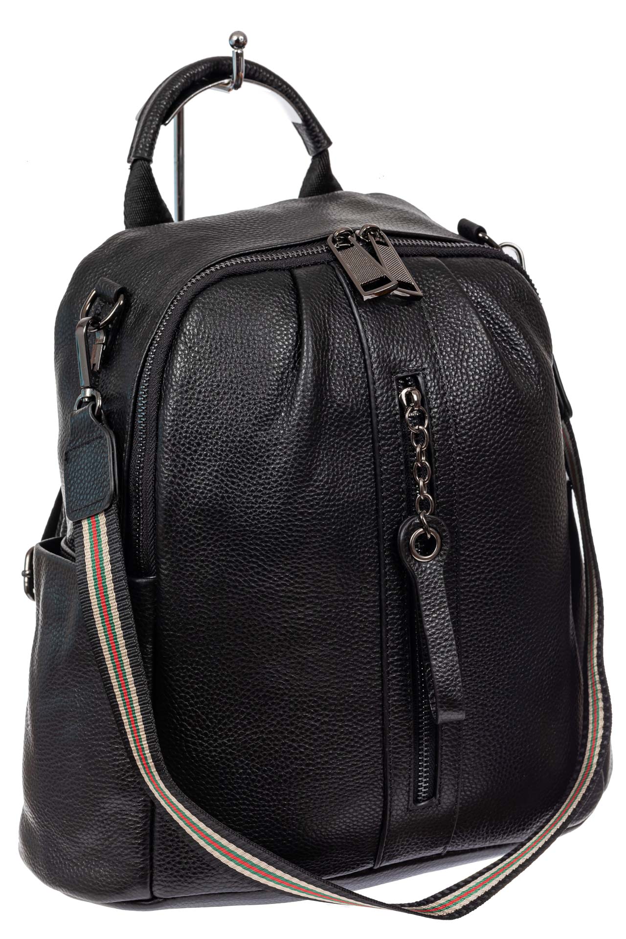 На фото 1 - Женский рюкзак трансформер из натуральной кожи, цвет черный