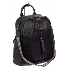 На фото 1 - Женский рюкзак трансформер из натуральной кожи, цвет черный
