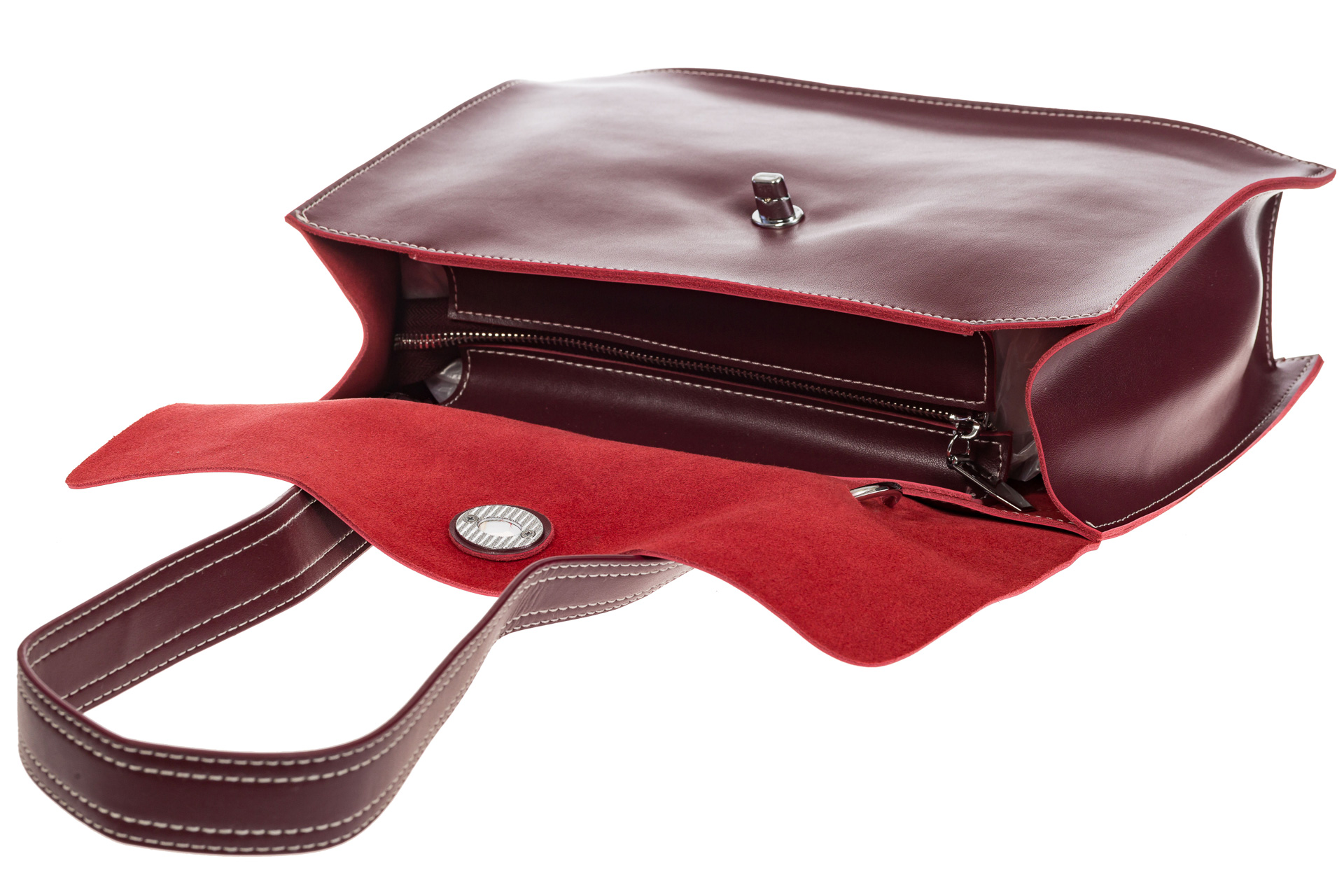 На фото 4 - Мягкая сумка из натуральной кожи бордового цвета