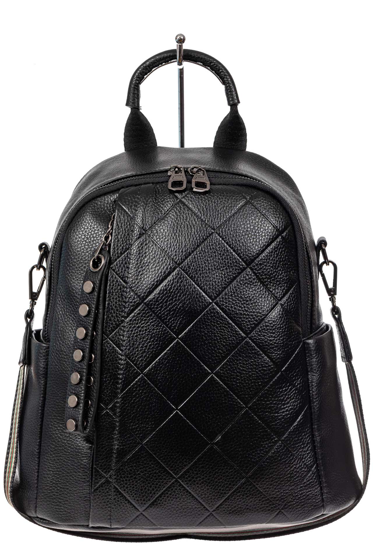На фото 2 - Женский рюкзак трансформер из натуральной кожи, цвет черный