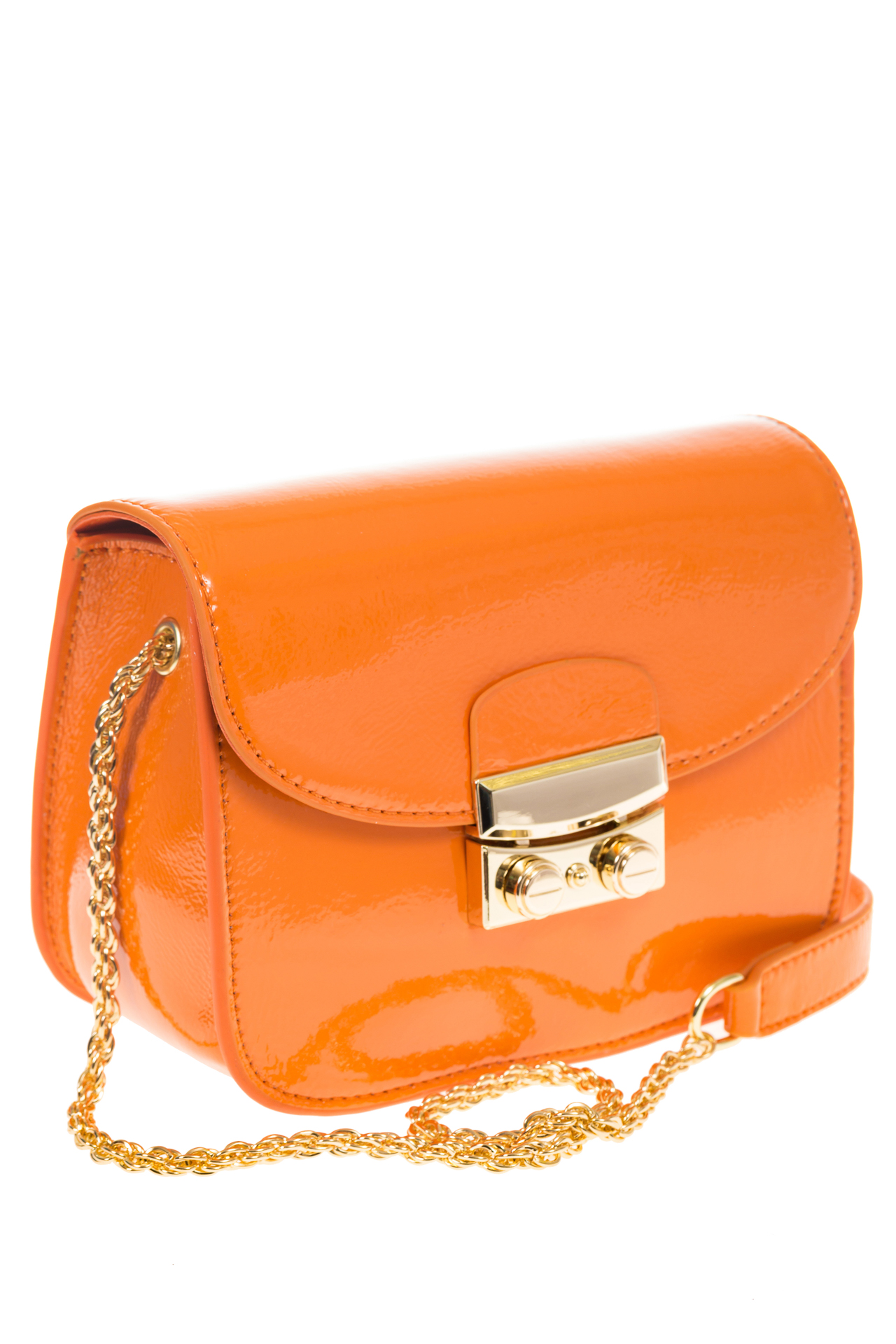 Наплечная сумка с лаковым эффектом цвета манго 8051 на фото