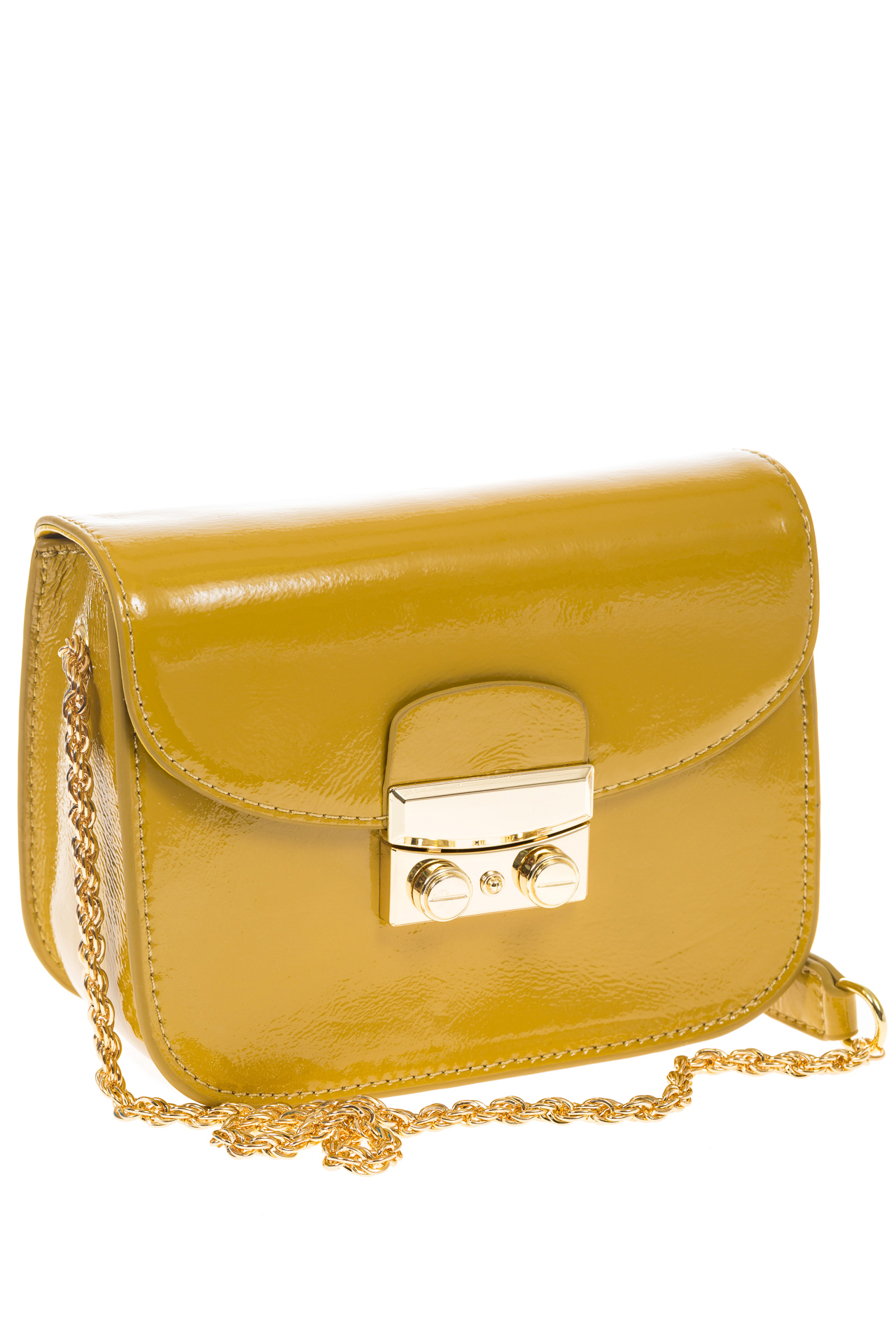 Желтая наплечная сумка с лаковым эффектом 8051 на фото