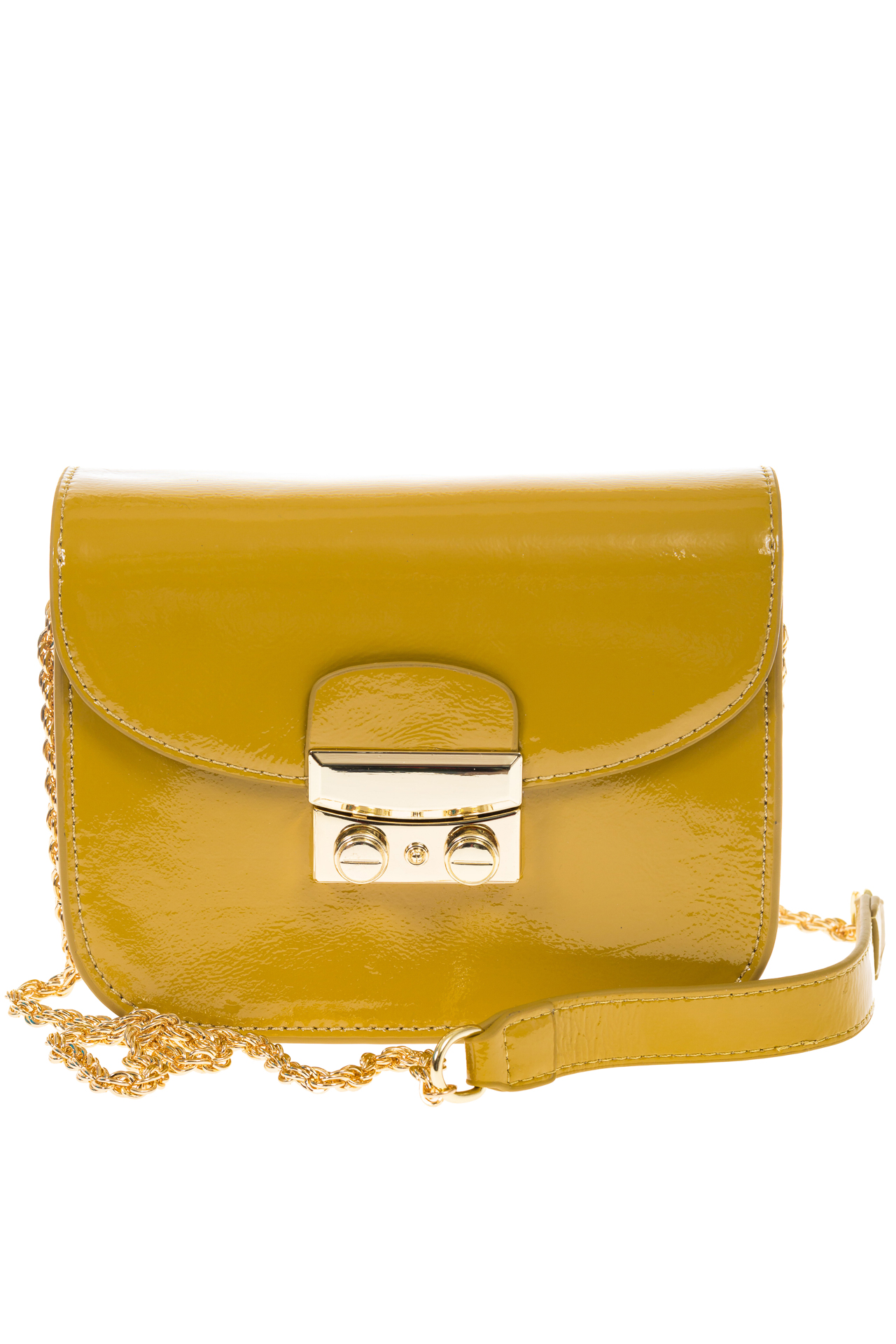 На фото 2 - Желтая сумочка cross-body из наплака с глянцевым эффектом 8051AK2