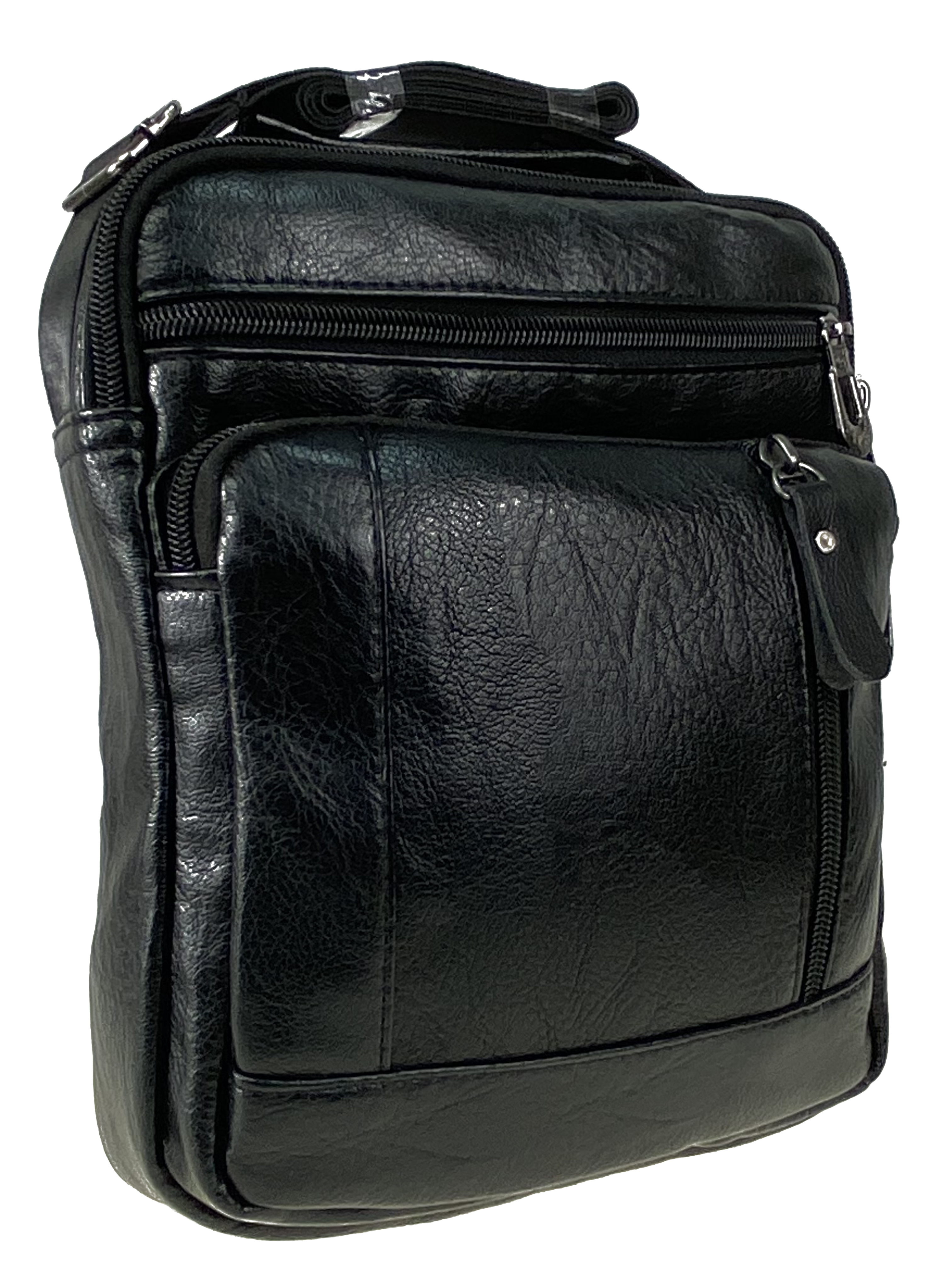 На фото 1 - Мужская сумка через плечо из искусственной кожи, цвет черный 