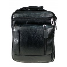 На фото 2 - Мужская сумка через плечо из искусственной кожи, цвет черный 