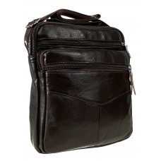 На фото 1 - Мужская сумка через плечо из искусственной кожи, цвет коричневый