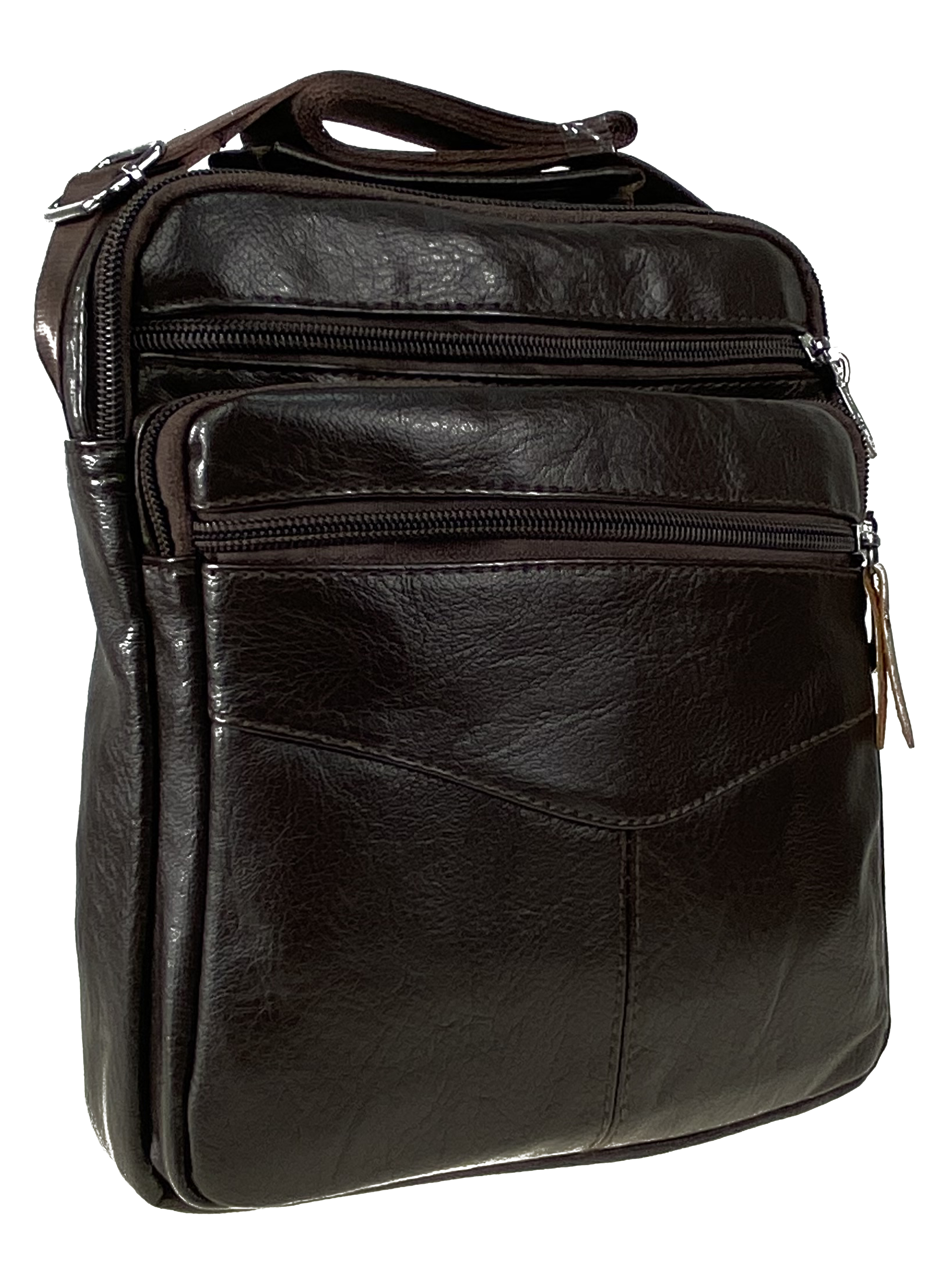 На фото 1 - Мужская сумка через плечо из искусственной кожи, цвет коричневый