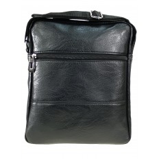 На фото 3 - Мужская сумка через плечо из искусственной кожи, цвет черный 