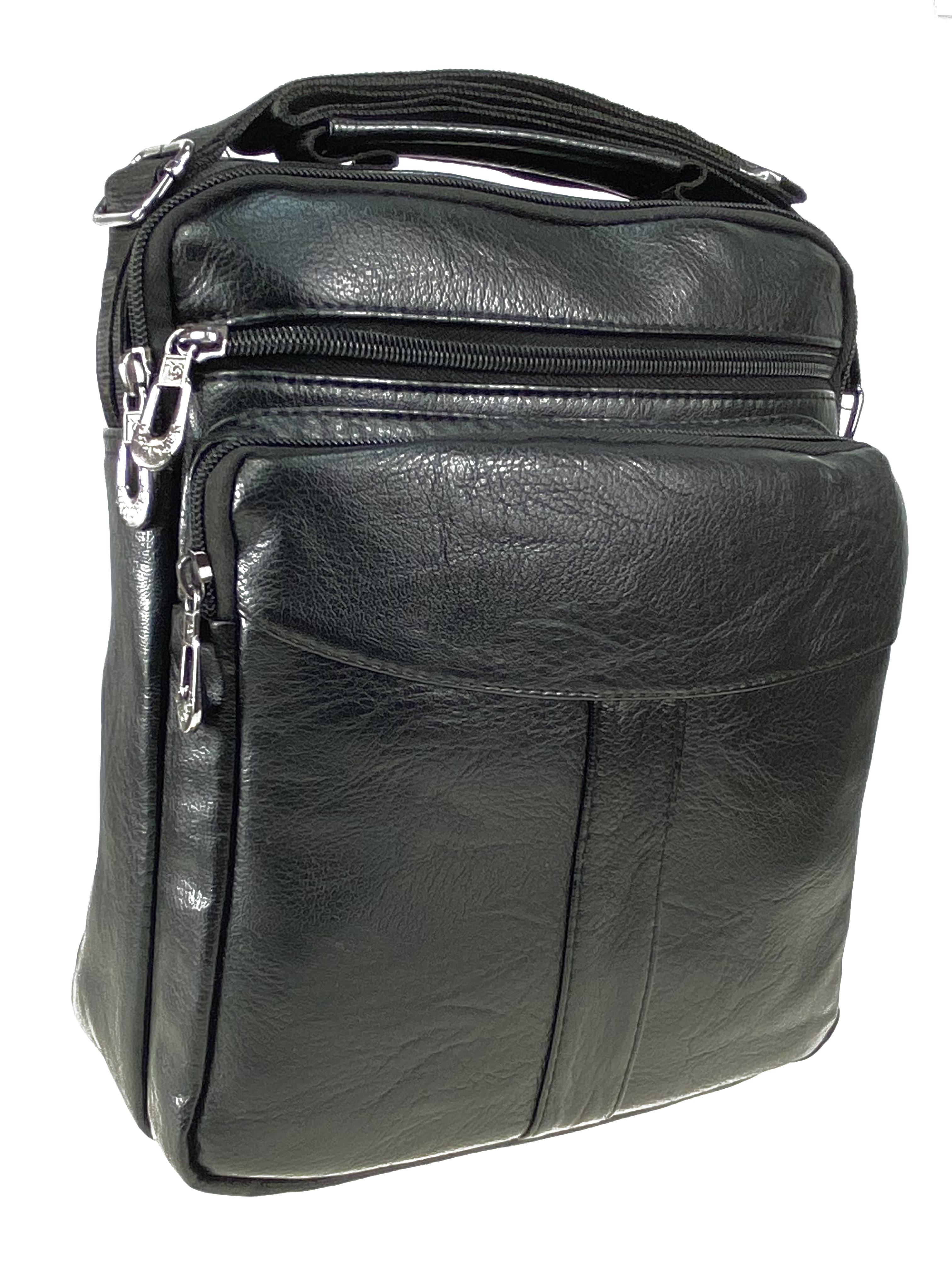 На фото 1 - Мужская сумка через плечо из искусственной кожи, цвет черный 
