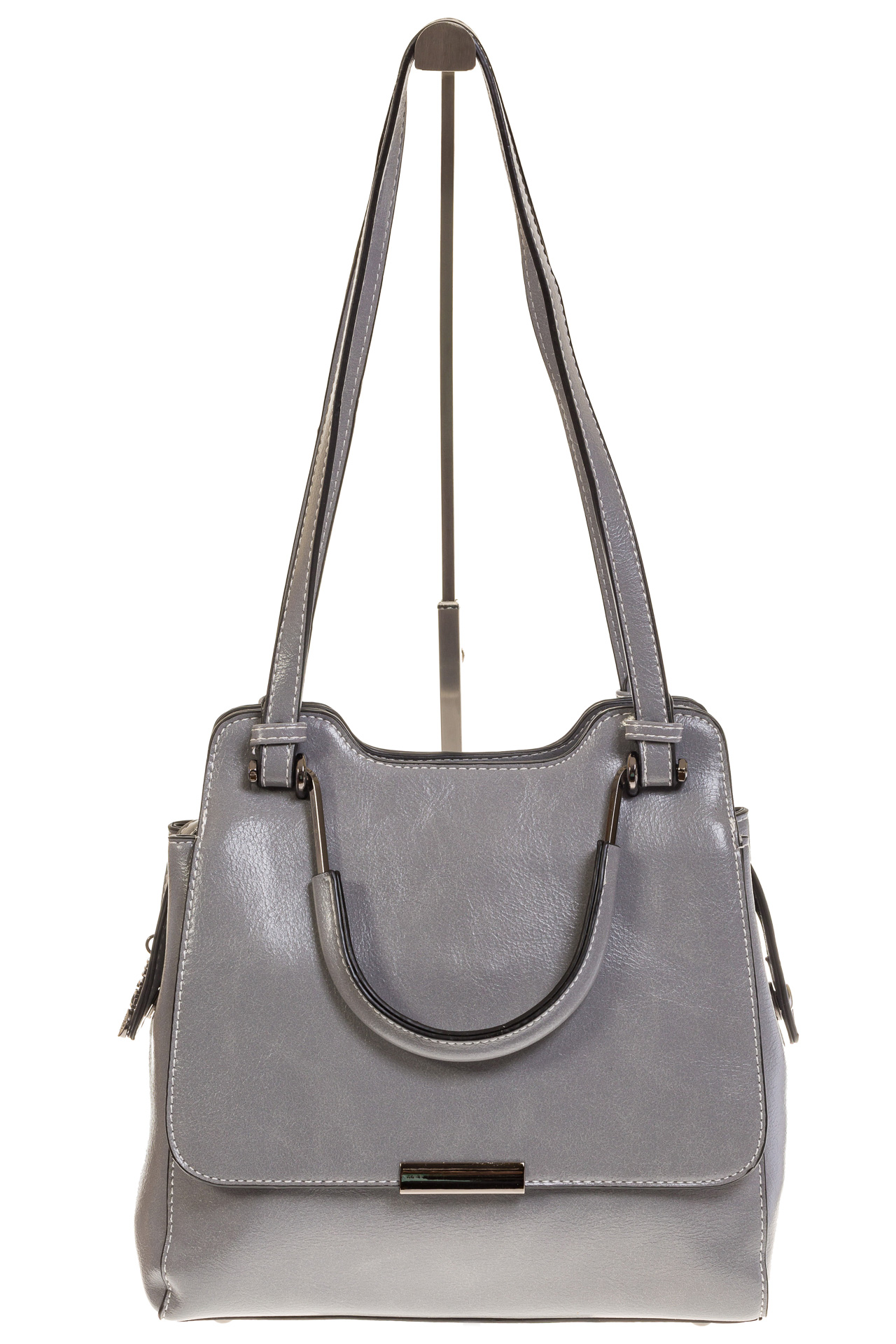 На фото 2 - Универсальная женская сумка серого цвета из эко-кожи