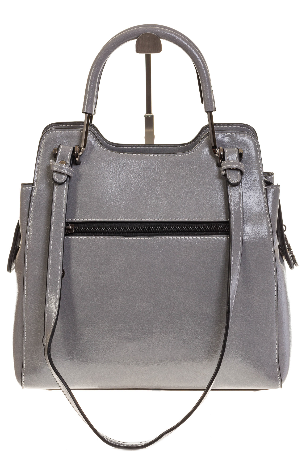 На фото 3 - Универсальная женская сумка серого цвета из эко-кожи