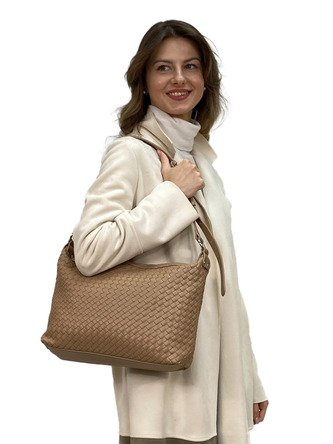 На фото 1 - Женская сумка  из искусственной кожи, цвет песочный