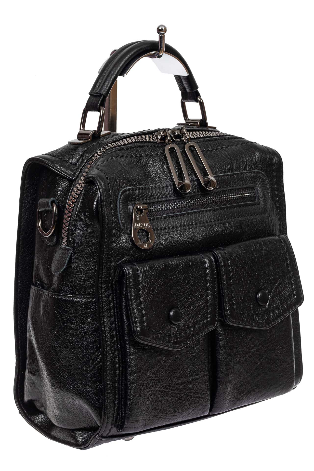 На фото 1 - Сумка-рюкзак молодёжная из экокожи, цвет чёрный
