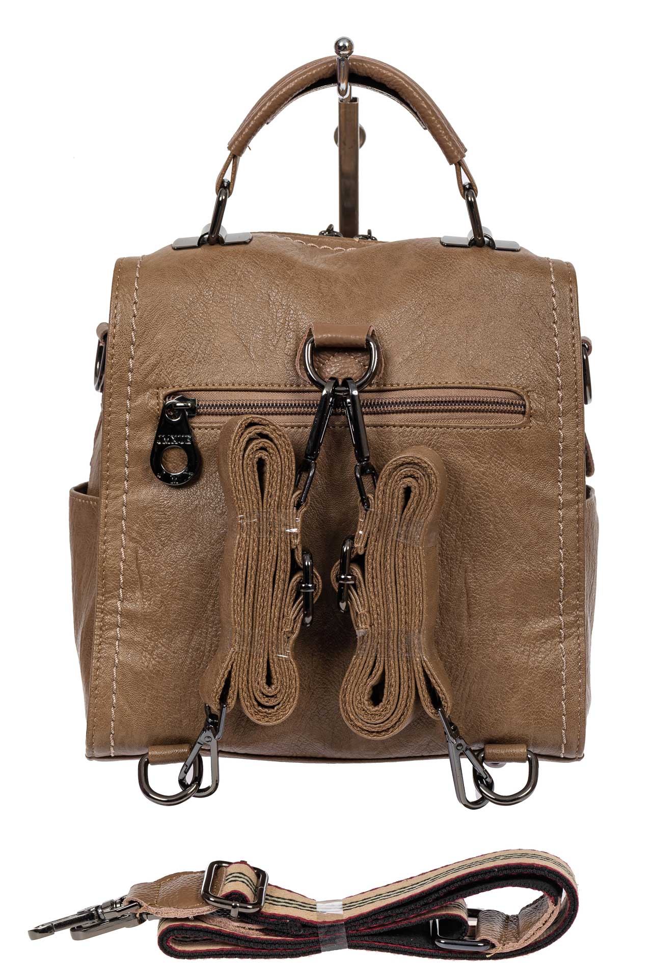 На фото 3 - Сумка-рюкзак молодёжная из экокожи, цвет бежевый