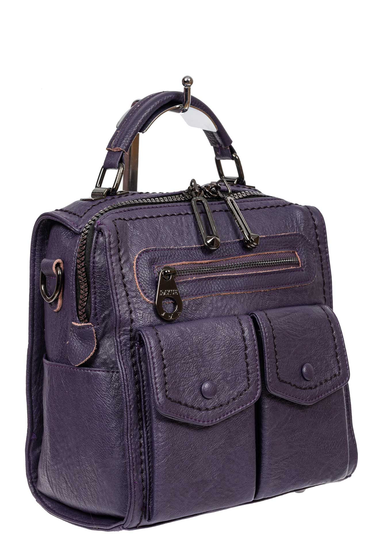 На фото 1 - Сумка-рюкзак молодёжная из экокожи, цвет фиолетовый