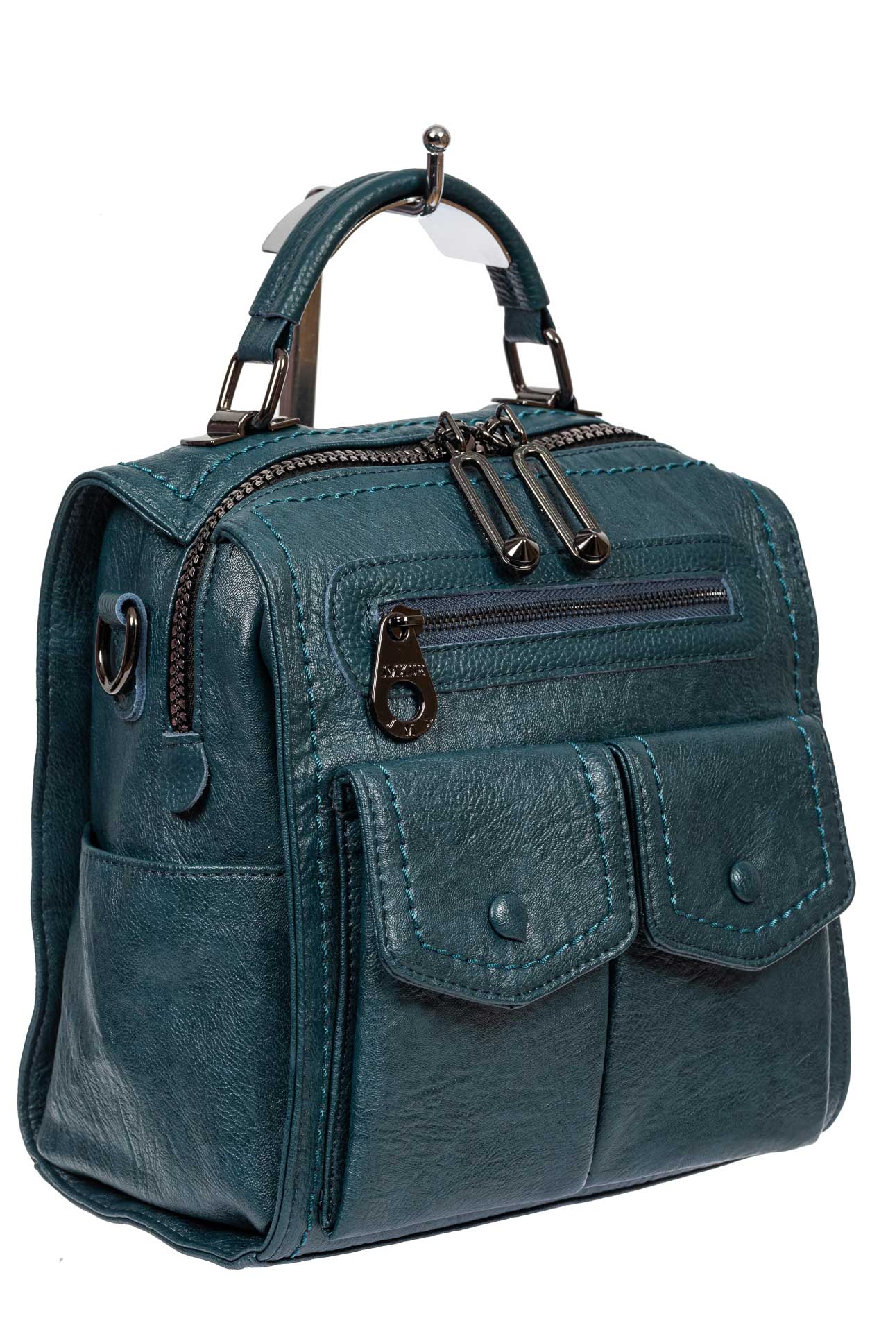 На фото 1 - Сумка-рюкзак молодёжная из экокожи, цвет зелёный