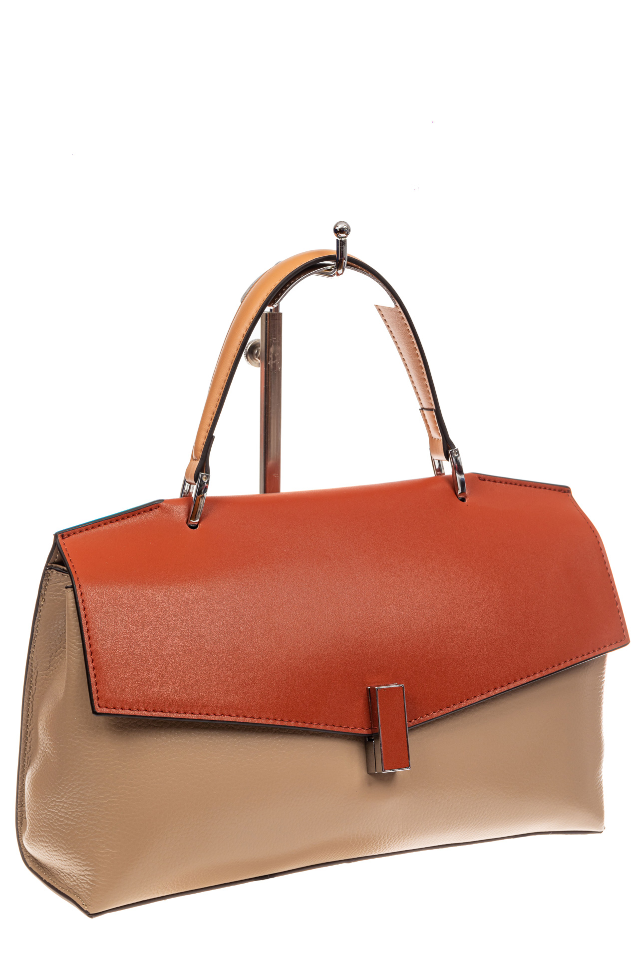 На фото 1 - Женская сумка портфель из натуральной кожи, цвет бежевый+рыжий