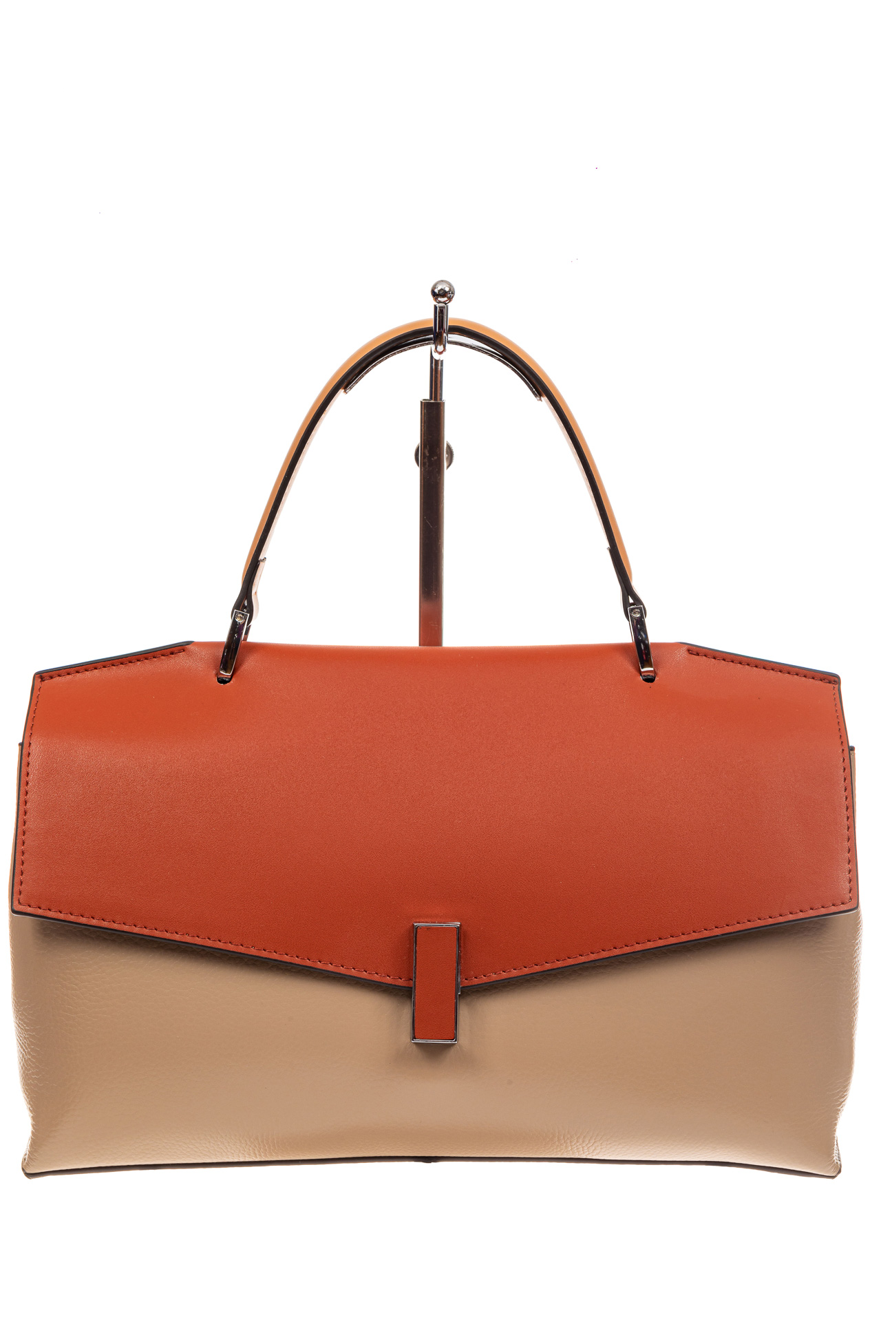 На фото 2 - Женская сумка портфель из натуральной кожи, цвет бежевый+рыжий