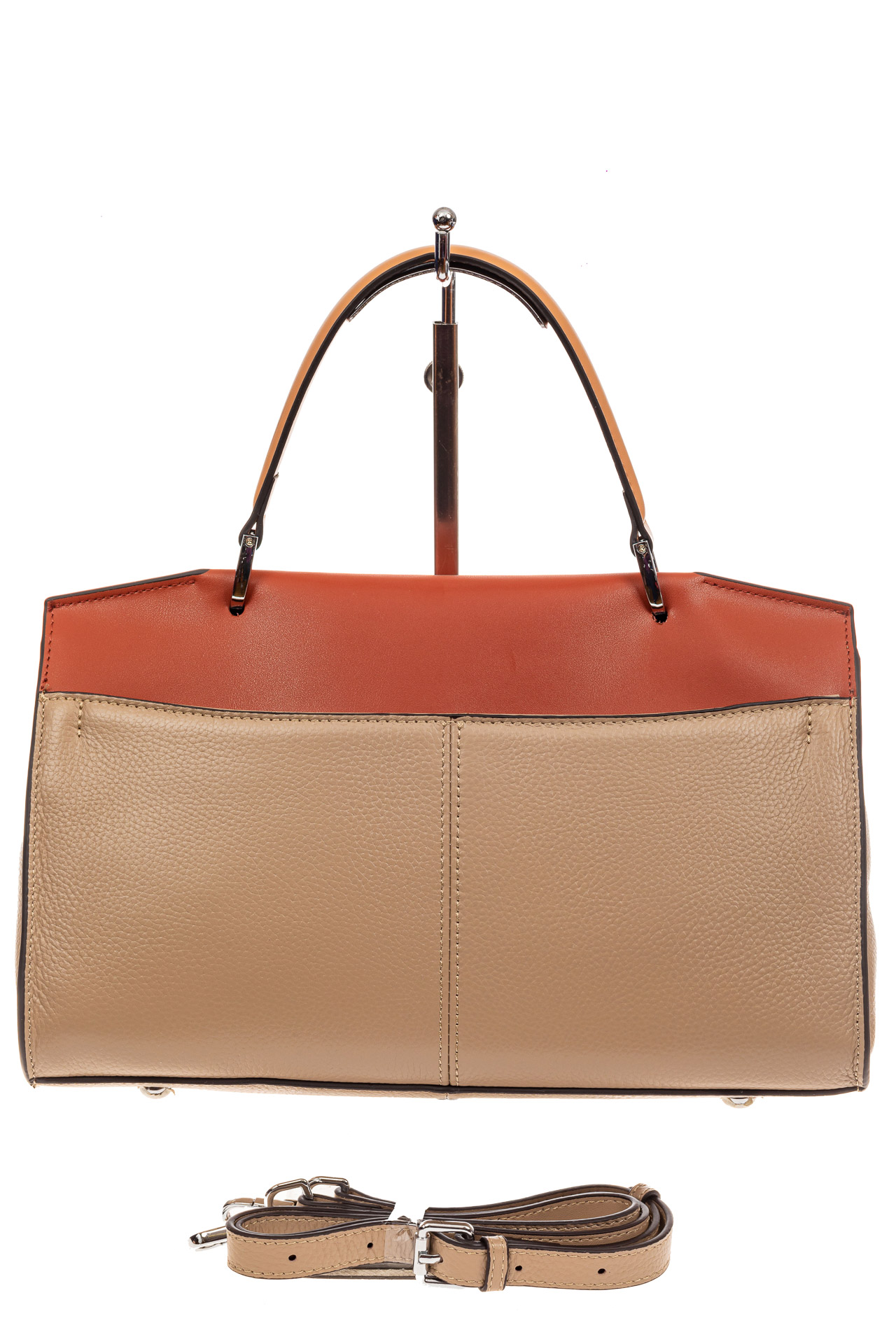 На фото 3 - Женская сумка портфель из натуральной кожи, цвет бежевый+рыжий