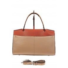 На фото 3 - Женская сумка портфель из натуральной кожи, цвет бежевый+рыжий