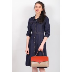 На фото 5 - Женская сумка портфель из натуральной кожи, цвет бежевый+рыжий