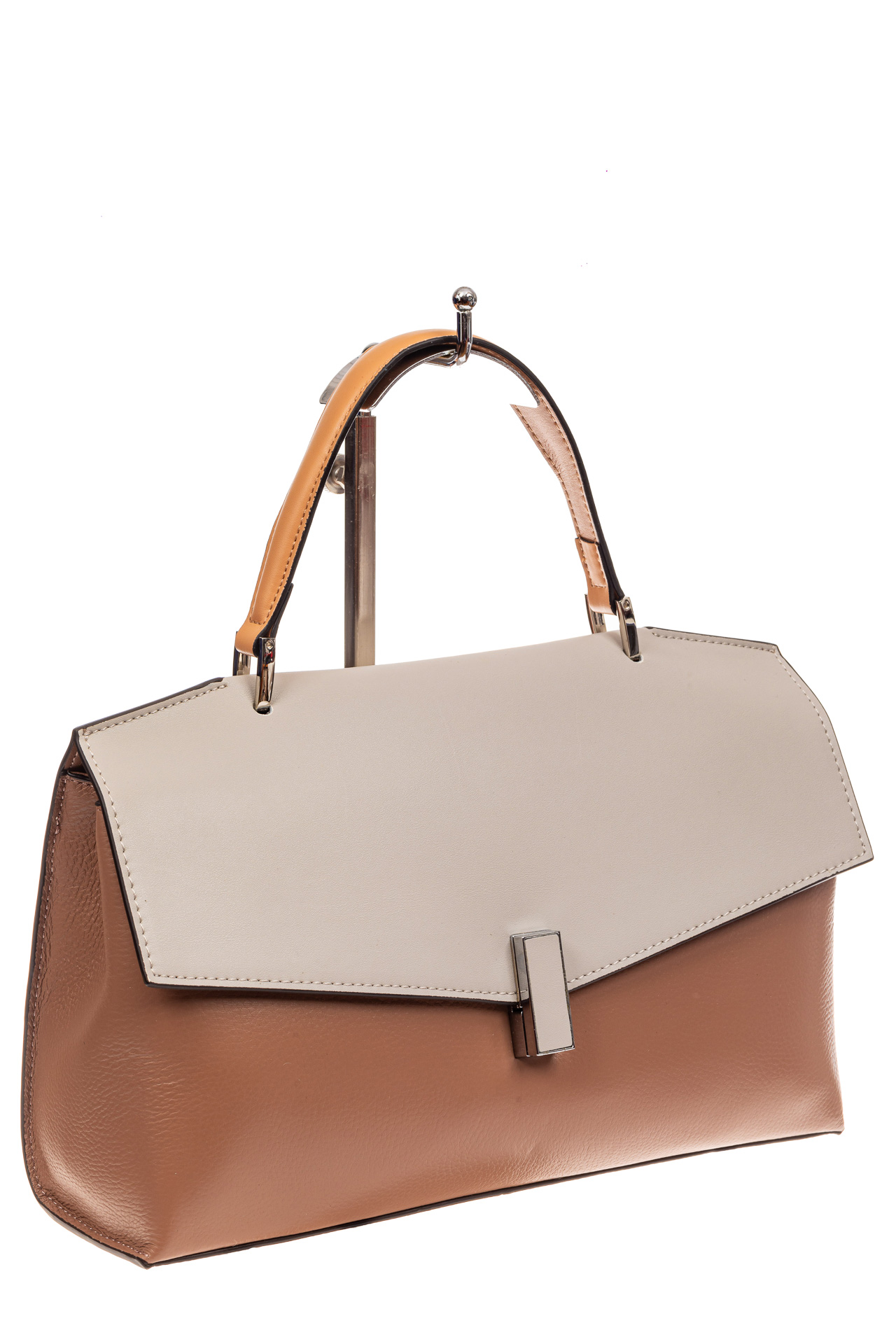 На фото 1 - Женская сумка портфель из натуральной кожи, цвет кофе с молоком + серый