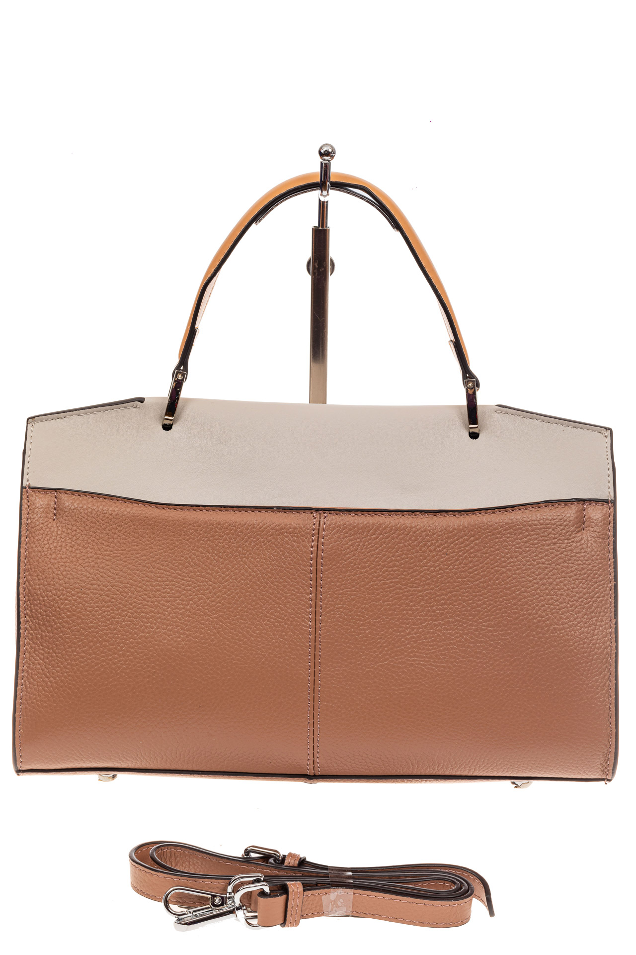 На фото 3 - Женская сумка портфель из натуральной кожи, цвет кофе с молоком + серый