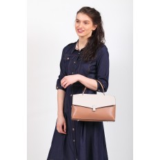 На фото 5 - Женская сумка портфель из натуральной кожи, цвет кофе с молоком + серый