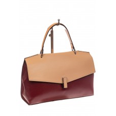 На фото 1 - Женская сумка портфель из натуральной кожи, цвет бордовый+песочный